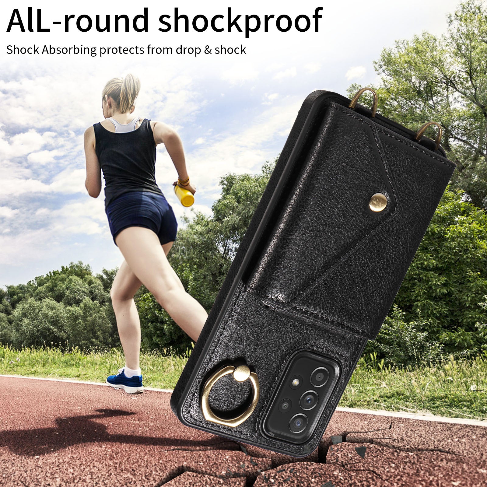 002 For Samsung Galaxy A52 4G A52 5G A52s 5G Card Bag Ring Kickstand Anti-drop Cover Litchi Texture Leather Coated TPU Phone Case with Shoulder Strap 002 For Samsung Galaxy A52 4G A52 5G A52s 5G Card Bag Ring Kickstand Anti-drop Cover Litchi Texture Leather Coated TPU Phone Case with Shoulder Strap